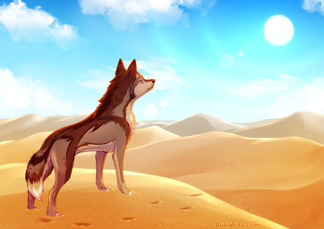 brown_body brown_fur desert feral fur sand side_view sun rukifox canid canine canis mammal wolf