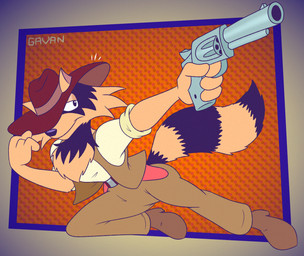 abstract_background action_pose anthro beard black_stripes cheek_tuft clothing cowboy cowboy_hat facial_hair facial_tuft fluffy fluffy_tail fur gun handgun hat headgear headwear holster male markings pose ranged_weapon revolver smug solo striped_markings striped_tail stripes tail tail_markings tan_body tan_fur tipping_hat topwear tuft vest weapon gavanzude rocky_raccoon_(strawberry_fields) strawberry_fields mammal procyonid raccoon 2026 alternate_version_at_paywall digital_drawing_(artwork) digital_media_(artwork) hi_res signature