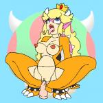 alternate_species anthro blonde_hair blue_eyes breasts claws crown dildo female furrification genitals hair headgear horn masturbation nipples pussy scales sex_toy simple_background solo tongue tongue_out transformation vaginal vaginal_masturbation tryfag mario_bros nintendo princess_koopa princess_peach koopa scalie 1:1