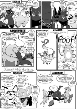 2_tails 9_panel_comic ambiguous_gender anthro big_butt biped black_nose black_text bow_ribbon butt cheek_spots clothing dialogue ellipsis exclamation_point eyebrows eyelashes eyes_closed eyewear facesitting female female_facesitting_male feral front_view fur goggles half-closed_eyes looking_back motion_lines mouth_closed multi_tail narrowed_eyes open_mouth open_smile pupils quadruped question_mark rear_view scar shaking_butt sharp_teeth sitting sitting_on_another smile speech_bubble standing tail talking_to_another teeth text tongue underwear white_pupils white_sclera wiggling_butt heavenlyproductions nintendo pokemon buizel dewott generation_1_pokemon generation_2_pokemon generation_4_pokemon generation_5_pokemon generation_8_pokemon hisuian_form hisuian_zorua lucario nickit pichu pokemon_(species) raichu regional_form_(pokemon) shinx zorua 2025 absurd_res comic english_text hi_res monochrome