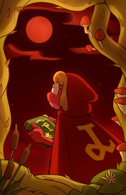 4_fingers anthro cape clothing female fingers full_moon fungus hair hoodie looking_up moon mushroom night plant solo topwear tree dashintrash amphibia_(series) disney leif_plantar amphibian frog absurd_res hi_res