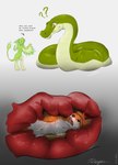 4_ears abdominal_bulge anthro belly bodily_fluids feathers fur group internal keym male multi_ear oral_vore simple_background size_difference soft_vore text vore wings keymzx avali canid canine fox mammal reptile scalie snake absurd_res digital_media_(artwork) english_text hi_res