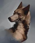 ambiguous_gender brown_body brown_fur fur grey_background looking_at_viewer red_eyes simple_background solo katanimate canid canine canis domestic_dog mammal hi_res