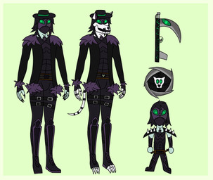 anthro armor biped bone border clothed clothing fangs fur gloves green_border gun hair handwear hat headgear headwear horror_(theme) looking_at_viewer male mask melee_weapon polearm ranged_weapon scythe simple_background skeleton solo tail teeth tokusatsu weapon kakotherock lucy_spears_(kakotherock) canid canine canis domestic_dog humanoid husky mammal nordic_sled_dog skulldog_(species) spitz digital_media_(artwork) model_sheet