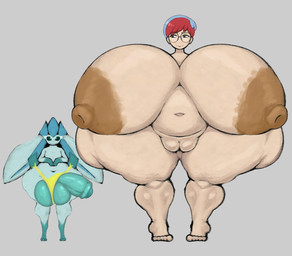 3_toes anthro areola balls big_areola big_balls big_breasts big_ears big_nipples big_penis biped breasts brown_areola brown_nipples closed_smile clothed clothed_anthro clothed_male clothing duo eyewear feet female female_human foreskin genitals glans glasses glistening glistening_balls glistening_genitalia glistening_penis gloves_(marking) grey_background hair huge_areola huge_balls huge_breasts huge_ears huge_hips huge_nipples huge_penis huge_thighs humanoid_genitalia humanoid_penis hyper hyper_areola hyper_balls hyper_breasts hyper_genitalia hyper_hips hyper_nipples hyper_penis hyper_thighs hyper_vulva ineffective_clothing larger_female larger_human leg_markings light_body light_skin looking_at_another looking_at_viewer male male_anthro markings mouth_closed narrowed_eyes navel nipples nude nude_female nude_human penis round_glasses simple_background size_difference smaller_anthro smaller_male smile smiling_at_viewer socks_(marking) teal_body teal_penis thick_thighs thong toes underwear wearing_glasses wide_hips yellow_clothing yellow_thong yellow_underwear gatofashado nintendo pokemon penny_(pokemon) eeveelution generation_4_pokemon glaceon human mammal pokemon_(species) 2026 absurd_res digital_media_(artwork) hi_res