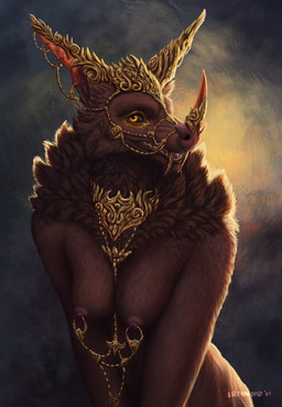 anthro bat_ears bat_nose breasts ear_piercing ear_ring eyeliner fangs female jewelry jewelry_only looking_at_viewer makeup neck_tuft necklace nipple_chain nipple_piercing nipple_ring nipples nude piercing ring_piercing solo teeth tuft yellow_eyes ironwood elena_(validheretic) bat leaf-nosed_bat mammal microbat vampire_bat yangochiropteran 2021 hi_res