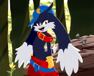 anthro bangs barely_visible_genitalia barely_visible_penis belly belt black_eyes blue_belt blue_body blue_fur bottomwear cheek_tuft clothing collar ear_tuft eyebrows facial_tuft flower fluffy fluffy_ears fluffy_tail forest forest_background fungus fur genitals gloves handwear hat headgear headwear light light_beam log long_ears looking_at_viewer male multicolored_body multicolored_fur mushroom nature nature_background penis plant pulling_pants_down red_bottomwear red_clothing red_shorts sharp_teeth short_tail shorts solo sunbeam sunlight tail teeth tongue tongue_out tree tuft two_tone_body two_tone_fur white_body white_fur wood yellow_clothing yellow_gloves yellow_handwear jojo_hernandez bandai_namco klonoa_(series) pac-man_(series) klonoa domestic_cat felid feline felis hybrid lagomorph leporid mammal rabbit hi_res