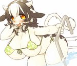 2014 anthro anthrofied areola arm_behind_head big_breasts bikini black_fur black_hair blush bovine breasts cattle chubby cleavage clothed clothing erect_nipples female fur hair hanging_breasts horn huge_breasts kishibe ladder looking_at_viewer mammal nipples open_mouth plain_background skimpy smile solo standing swimsuit thick_thighs tongue usi voluptuous water white_fur wide_hips yellow_eyes
Rating: Questionable
Score: 16
User: MrPerson95
Date: January 26, 2014