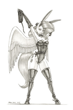 anthro anthrofied armwear breasts cleavage clothed clothing elbow_gloves fake_ears fake_rabbit_ears feathered_wings feathers female fur gloves hair handwear hooves legwear looking_at_viewer solo spread_wings thigh_highs whip wings baron_engel friendship_is_magic hasbro my_little_pony mythology fluttershy_(mlp) equid equine horse mammal mythological_creature mythological_equine pegasus pony 2026 greyscale hi_res monochrome