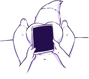 anthro balls big_balls genitals huge_balls hyper hyper_balls hyper_genitalia male small_but_hung solo tablet tail young young_anthro young_but_hung young_male aogami canid canine fox mammal absurd_res comic hi_res line_art monochrome