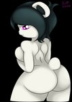 anthro black_background black_hair black_nose breasts butt female fur hair looking_back purple_eyes rear_view simple_background solo white_body white_fur the1stmoyatia freedom_planet galaxytrail neera_li bear giant_panda mammal hi_res