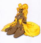 anthro blonde_hair breasts brown_body brown_tuft chest_tuft digit_ring feet female finger_ring gem gold_(metal) gold_ring green_eyes hair horn jewelry kneeling looking_at_viewer navel ring simple_background solo talons toes tuft white_background yellow_talons tierafoxglove capcom monster_hunter mythology dragon elder_dragon kulve_taroth mythological_creature mythological_scalie scalie 2018 hi_res