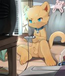 4_fingers 4_toes anthro anus balls blue_collar blue_eyes casual_erection collar collar_only controller erection feet fingers food foreskin fur game_cartridge game_controller gaming genitals glans hindpaw holding_controller holding_game_controller holding_object inside kemono male nude partially_retracted_foreskin paws penis pink_glans playing_video_game shota soles solo toes young young_anthro yupa duck_hunt mario_bros nintendo nintendo_entertainment_system the_legend_of_zelda takathekitty domestic_cat felid feline felis mammal 2022 hi_res