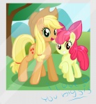 clothing cutie_mark duo female feral grass hat headgear headwear outside plant quadruped tail tree young young_feral danmakuman friendship_is_magic hasbro my_little_pony apple_bloom_(mlp) applejack_(mlp) earth_pony equid equine horse mammal pony absurd_res hi_res sibling_(lore) sister_(lore) sisters_(lore)