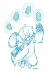 ambiguous_gender anthro claws cosplay eyes_closed pawpads rock solo telekinesis kobb kobbers armello blizzard_entertainment league_of_geeks overwatch sana_(armello) zenyatta_(overwatch) bear mammal 2017 blue_and_white monochrome