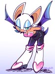 anthro breasts cleavage clothed clothing eyeshadow female footwear fur gloves handwear looking_at_viewer makeup narrowed_eyes simple_background solo tan_body tan_skin white_body white_fur wings setispaghetti sega sonic_the_hedgehog_(series) rouge_the_bat bat mammal hi_res signature