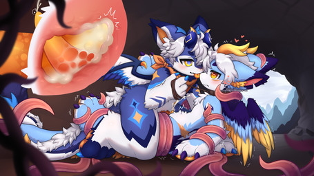 animal_genitalia anthro antlers arm_markings blep blue_body blue_claws blue_markings blue_pupils blush bodily_fluids claws countershading cum cum_in_slit cum_inside cum_on_own_penis cum_on_penis cum_on_self cumshot dipstick_ears dipstick_horn duo ear_markings ejaculation emanata entwined_tails eye_contact from_front_position frottage_in_slit genital_fluids genital_slit genitals hands-free heart_symbol horn inner_ear_fluff internal internal_slit leash leash_pull leg_markings looking_at_another lying male male/male markings missionary_position multicolored_ears multicolored_horn multicolored_wings narrowed_eyes nude on_back on_top orange_eyes orange_inner_ear_fluff penetration penile penile_penetration penis penis_in_slit pupils sex slit_penetration slit_play tail tail_coil tentacle_around_arm tentacle_around_foot tentacle_around_waist tentacles toe_claws tongue tongue_out tuft white_body white_countershading wings yellow_antlers sparksplasma mythology dragon mythological_creature mythological_scalie scalie 16:9 absurd_res hi_res widescreen