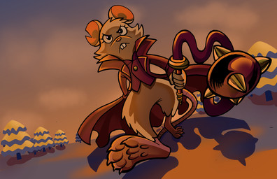 angry anthro barefoot bottomless buckteeth button_(fastener) clothed clothing coat coat_cape crosier feet female fluffy fluffy_hair fur hair rodent_ears rodent_tail rodent_teeth round_ears snow snowy_tree soles solo spiked_ball spikes sunset teeth topwear vest walking weapon whip white_body white_fur autenticovadito mina_the_hollower yacht_club_games mina_(mina_the_hollower) mammal mouse murid murine rodent absurd_res digital_media_(artwork) hi_res
