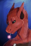 anthro cigarette dog_tags grey_eyes looking_at_viewer male red_body red_scales scales smoking solo lizzythelizard108 destiny_(video_game) bal_shaloc war_beast 2:3 headshot_portrait hi_res portrait