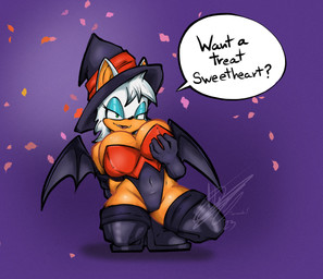 5_fingers anthro armwear autumn_leaves back_wings big_breasts biped black_boots black_clothing black_footwear black_gloves black_handwear black_hat black_headwear black_leotard black_nose black_text black_wings blue_eyelids boots breasts cleavage clothed clothed_anthro clothed_female clothing crouching dialogue elbow_gloves eyelashes fangs female female_anthro fingers footwear fur furgonomic_hat furgonomic_headwear furgonomics gloves green_eyes half-closed_eyes hand_on_breast handwear hat headgear headwear holidays leaf legwear leotard looking_at_viewer membrane_(anatomy) membranous_wings multicolored_body multicolored_clothing multicolored_fur multicolored_leotard narrowed_eyes navel_outline open_mouth orange_body orange_fur orange_inner_ear pink_tongue pointy_ears prick_ears pupils purple_background red_clothing red_hat red_headwear red_leotard shoes simple_background solo speech_bubble talking_to_viewer teeth text thick_thighs thigh_boots thigh_highs tight_clothing tongue two_tone_body two_tone_clothing two_tone_fur two_tone_hat two_tone_leotard white_body white_ears white_fur wide_hips wings witch_hat tomaruchi halloween sega sonic_the_hedgehog_(series) rouge_the_bat bat mammal 2023 absurd_res dated english_text handwritten_text hi_res signature watermark