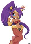2020 absurd_res bandeau blue_eyes breasts clothed clothing ear_piercing ear_ring female genie hair harem_pants hi_res humanoid humanoid_pointy_ears long_hair looking_at_viewer midriff navel not_furry one_eye_closed piercing purple_hair ring_piercing shantae shantae_(series) simmsyboy simple_background smile solo topwear wayforward white_background wink