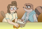 anthro beverage blush coffee duo eyewear female food glasses male spill tail darkpenguin cartoon_network regular_show eileen_roberts rigby_(regular_show) animal_humanoid eulipotyphlan eulipotyphlan_humanoid humanoid mammal mammal_humanoid mole_(animal) mole_humanoid procyonid raccoon