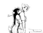2021 anthro canid canine canis carol_(hladilnik) comic cookware daniel_(hladilnik) domestic_dog duo embrace english_text eye_bags female frying_pan ghost hi_res hladilnik hug hugging_from_behind kitchen_utensils male male/female mammal monochrome romantic romantic_couple spirit text tools wolf