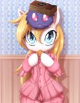 /mlp/ absurd_res an-m aryanne aryanne_(character) blonde_hair blue_eyes box clothing container cookie earth_pony eating equid equine fan_character fangs female food hair hasbro heart_symbol hi_res horse mammal my_little_pony nazi pajamas pony semi-anthro solo star_trek swastika teeth tribble