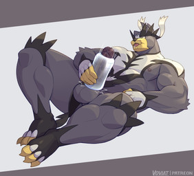 3_toes 5_fingers abs anthro balls big_muscles big_penis black_body black_clothing bodily_fluids bottomwear bottomwear_aside claws clothed clothing clothing_aside erection eyes_closed feet fingers genitals hand_on_penis holding_object holding_penetrable_sex_toy holding_sex_toy huge_muscles loincloth loincloth_aside loincloth_only lying male masturbation mostly_nude motion_lines muscular muscular_anthro muscular_male nipples on_back pecs penetrable_sex_toy penetration penile penile_masturbation penis saliva sex_toy solo spikes spikes_(anatomy) thick_thighs toe_claws toes tongue tongue_out topless toying_self vein veiny_penis white_body white_clothing yellow_body voviat nintendo pokemon bear generation_8_pokemon legendary_pokemon mammal pokemon_(species) single_strike_style_urshifu urshifu hi_res