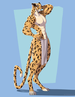 4_toes 5_fingers abs anthro black_ears black_nipples black_nose bottomwear chin_tuft claws clothed clothing countershade_neck countershade_torso countershading crotch_tuft dipstick_tail ears_down facial_tuft fangs feet fingers fur hand_behind_head hand_on_hip loincloth loincloth_only looking_at_viewer male markings muscular neck_tuft nipples orange_eyes pawpads pecs pivoted_ears shadow simple_background small_waist smile smiling_at_viewer solo spots spotted_markings standing tail tail_markings tail_tuft teeth toes topless tuft white_body white_fur yellow_body yellow_fur hiverdose mikhalko_(hiverdose) cheetah felid feline mammal absurd_res digital_media_(artwork) full-length_portrait hi_res portrait