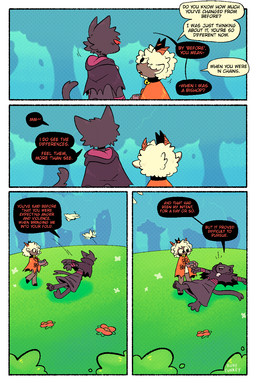 ambiguous_anthro ambiguous_gender anthro barefoot bell bell_collar black_body black_fur bowl collar container dialogue feet fur grass holding_bowl holding_container holding_object lying on_back plant speech_bubble talking_to_another text tree white_body white_fur white_wool wool_(fur) rubyfunkey cult_of_the_lamb massive_monster_(studio) lamb_(cult_of_the_lamb) narinder red_crown_(cult_of_the_lamb) bovid caprine domestic_cat felid feline felis mammal sheep 2025 2:3 comic digital_drawing_(artwork) digital_media_(artwork) english_text hi_res