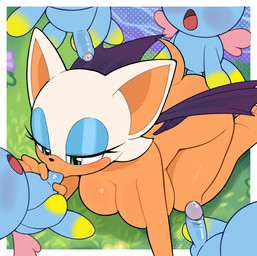 anthro balls biped blue_body breasts butt detailed_background eyelashes female female_penetrated genitals looking_pleasured male male/female male_penetrating outside penetration penis pupils sex size_difference thick_thighs gaturo sega sonic_the_hedgehog_(series) rouge_the_bat bat chao_(sonic) mammal hi_res