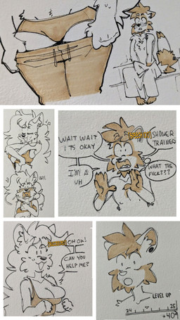 anthro caught clothing convinced dialogue duo erection erection_under_clothing female hair long_hair male male/female profanity raised_tail surprised tail text towel undressing peppertoasty blanca_(nicky_illust) snyder_(sketchytoasty) canid canine canis mammal procyonid raccoon wolf 9:16 comic english_text hi_res sketch