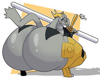 anthro antlers armor big_butt bottomless breasts butt clothed clothing crouching dream_breaker_(pseudoregalia) female fur grey_body grey_fur horn huge_butt huge_hips hyper hyper_butt long_ears looking_at_viewer looking_back melee_weapon solo tail weapon wide_hips jacky-arts pseudoregalia sybil_(pseudoregalia) bovid caprine goat hybrid jackalope lagomorph leporid mammal rabbit 2026 hi_res signature