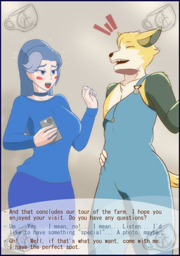 anthro blue_border border cellphone dialogue duo electronics female fur male male_anthro phone requesting sex_request smartphone standing text pok-zone nintendo pokemon fan_character boltund canid canine generation_8_pokemon human mammal pokemon_(species) english_text hi_res