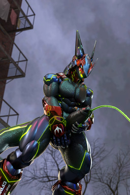 anthro armor balls barcode bent_legs big_penis blue_armor bodily_fluids coolant erection genital_fluids genitals green_eyes green_urine huge_penis machine male peeing peeing_while_erect penis red_armor solo synthetic_muscles synthetic_penis tail urine charonfaustinus as-06 android drachetype robot synth_(vader-san) 2:3 3d_(artwork) absurd_res blender_(artwork) blender_cycles_(artwork) digital_media_(artwork) hi_res