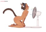 bodily_fluids brown_hair dark_body dark_skin electric_fan eyes_closed femboy genitals hair inner_ear_fluff male nipples nude open_mouth penis solo sweat tail tuft matemi oskar_(coffee.png) animal_humanoid cat_humanoid felid felid_humanoid feline feline_humanoid humanoid mammal mammal_humanoid absurd_res hi_res