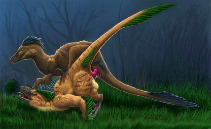 all_fours animal_genitalia animal_penis ass_up biped blue_body blue_feathers cloaca cloacal cloacal_penetration cloacal_penis detailed_background dewclaw doggystyle duo erection eyes_closed feathers female female_penetrated feral feral_on_feral forest from_behind_position genitals grass green_body green_feathers happy happy_sex male male/female male_penetrating male_penetrating_female nature nude open_mouth outside penetration penis plant rounded_back sex standing step_pose step_position tail tail_feathers tongue tongue_out tree vertical_cloaca artonis dinosaur dromaeosaurid feathered_dinosaur feathered_scalie prehistoric_species reptile scalie theropod velociraptor