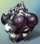 accessory anthro areola big_areola big_breasts big_butt big_nipples breasts butt ear_piercing female fur grey_areola grey_body grey_fur grey_hair hair hair_accessory hairband huge_areola huge_breasts huge_butt huge_hips huge_nipples huge_thighs hyper hyper_areola hyper_breasts hyper_butt hyper_hips hyper_nipples hyper_thighs long_hair montgomery_glands nipples nude obese obese_anthro obese_female overweight overweight_anthro overweight_female piercing pink_eyes pink_sclera purple_areola purple_nipples solo standing thick_thighs venus_figure white_body white_fur wide_hips duragonart vdisco nintendo pokemon generation_8_pokemon mammal mustelid musteline obstagoon pokemon_(species) digital_media_(artwork) hi_res