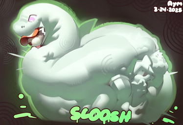 abdominal_bulge anthro belly big_belly brown_background feral green_body group oral_vore overweight simple_background vore aymbord ghosts_&_japes ghosts_and_japes spiriserpent_(g&j) ghost reptile scalie snake spirit 2025 hi_res