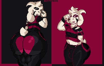 anthro balls_outline big_butt biped bulge butt detailed_bulge front_view genital_outline huge_butt male male_anthro open_mouth rear_view rope simple_background solo standing yawn dettyfenik undertale undertale_(series) asriel_dreemurr_(god_form) bovid caprine goat mammal digital_media_(artwork) hi_res pixel_(artwork)