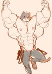 anthro male muscular muscular_male raised_arm solo tora_gy epic_games fortnite meowscles domestic_cat felid feline felis mammal hi_res