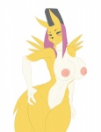 anthro breasts female genitals looking_at_viewer nipples nude pose pussy simple_background smile solo white_background autumm_airwave bandai_namco digimon canid digimon_(species) mammal taomon 2016 digital_media_(artwork)