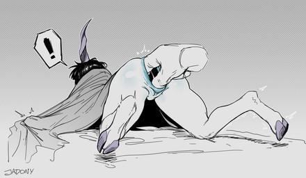 1_horn anal anal_penetration anal_stretching anus bed black_hair bovid_horn butt caprine_horn disembodied_hand exclamation_point female floating_head furniture gaping gaping_anus genitals goat_horn hair hooves horn micro nude on_bed penetration rear_view sex solo speech_bubble stretched_anus surprised text under_covers vagina_stretched_by_anal vulva jadony espier_(tung) demon demon_humanoid humanoid succubus 2024 english_text hi_res signature