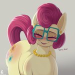 blush butt eyelashes eyewear female feral glasses hair jewelry mature_female necklace red_hair reddened_butt solo text thick_thighs wearing_glasses yellow_body pyroxtra friendship_is_magic hasbro my_little_pony mrs._shy_(mlp) equid equine mammal 1:1 absurd_res hi_res