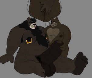 anthro anus armpit_hair balls big_balls big_nipples big_penis bodily_fluids body_hair butt chest_tuft claws duo erection eyebrows feet fur fur_markings genitals gold_(metal) gold_jewelry hand_on_penis hindpaw huge_penis humanoid_genitalia humanoid_penis hyper hyper_genitalia hyper_penis jewelry male male/male mane markings moobs nervous nervous_sweat nipples overweight overweight_male pawpads paws penis pubes puffy_anus size_difference spread_butt spreading sweat tongue tuft tusks unibrow vein adrian_dough conditional_dnp bear_(adriandough) bear black_bear brown_bear mammal ursine