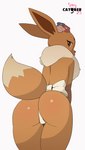 2023 2d_animation accessory animated anthro breasts brown_body brown_eyes brown_fur butt catober catober_2023 clothed clothing dipstick_tail eevee feliscede female flower flower_in_hair fur generation_1_pokemon hair hair_accessory looking_at_viewer looking_back looking_back_at_viewer markings nintendo plant pokemon pokemon_(species) presenting presenting_hindquarters shaking_butt short_playtime simple_background solo tail tail_markings topless topless_female underwear
