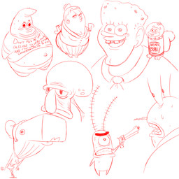 1_eye ambiguous_gender anthro biped bodily_fluids breasts buckteeth carrying_another cleavage clenched_teeth clothed clothed_anthro clothing cross-popping_vein extreme_size_difference female group gun gunpoint hair humor lipstick makeup on_shoulder ranged_weapon size_difference sweat teeth text text_on_t-shirt weapon timoteihiv heinz nickelodeon spongebob_squarepants mr._krabs mrs._puff patrick_star pearl_krabs sandy_cheeks sheldon_j._plankton spongebob_squarepants_(character) squidward_tentacles arthropod asterozoan cephalopod cetacean coleoid crab crustacean decapod eastern_grey_squirrel echinoderm fish grey_squirrel malacostracan mammal marine mollusk octopodiform octopus plankton_(species) pufferfish rodent sciurid sea_sponge sperm_whale starfish tetraodontiform toothed_whale tree_squirrel whale 1:1 2018 bust_portrait digital_drawing_(artwork) digital_media_(artwork) english_description english_text full-length_portrait hi_res monochrome portrait sketch female_(lore) male_(lore)