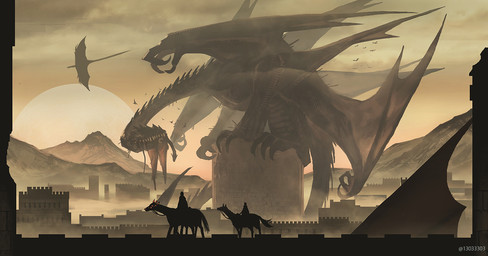 ambiguous_gender castle claws feral group membrane_(anatomy) membranous_wings mountain shadow sun tail wings arizuka mythology dragon human mammal monster mythological_creature mythological_scalie scalie