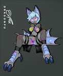 anthro blue_hair blue_nipples blue_nose blue_pussy bodily_fluids breasts buttplug clothing female fishnet_clothing fur genitals glowing glowing_eyes grey_body grey_fur hair lactating membrane_(anatomy) membranous_wings nipples plug_(sex_toy) purple_eyes pussy sex_toy solo spread_legs spreading wings dragonfu dreamkeepers vanth bat mammal hi_res